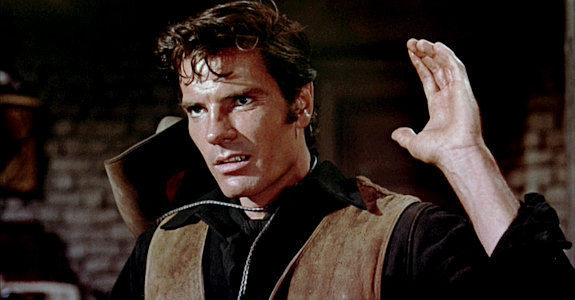 Tom Tryon as Beauregard 'Cinch' Saunders, black sheep of the family in Three Violent People (1957)
