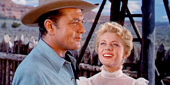 Tony Martin as Linus Quincannon and Peggie Castle as Maylene Mason in Quincannon, Frontier Scout (1956)