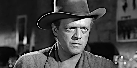 Van Heflin as Dan Evans, asking Ben Wade for compensation for use of his cattle in 310 to Yuma (1957)