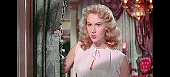 Virginia Mayo as Norma Putnam, angered by her husband's turn toward violence in Westbound (1959)