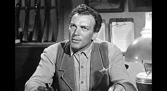 Walter Coy as Sheriff Jim Peyton, determined to help Tully Rice lead a lawful life in The Young Guns (1956)