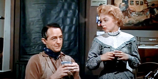 William Schallert as Marshal Scott Hood with wife Rose (Beverly Garland) just before outlaws attack in Gunslinger (1956)