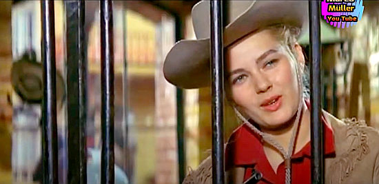 Beba Loncar as Deputy Sheriff Anita Daniels, with Black Bill locked in her cell in The Sheriff was a Lady (1964)