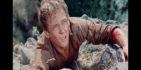 Ben Piazza as Rune, looking for a helping hand after being caught stealing from a sluice box in The Hanging Tree (1959)