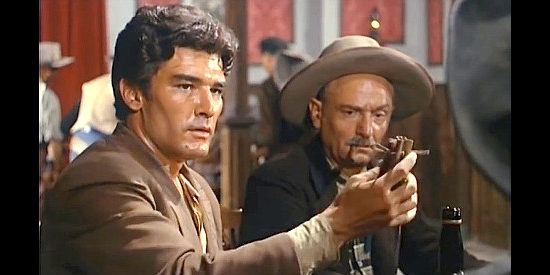Daniel Martin as Manuel Martinez, revealing a family secret at the card table in Gunfight at Red Sands (1963)