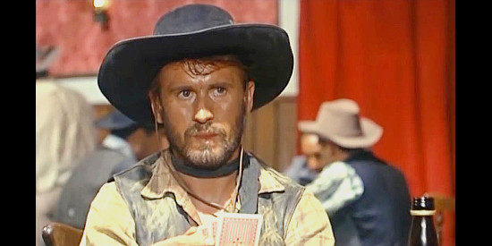 Gonzalo Esquirez as Kincaid Wilson, playing a crooked game of cards in Gunfight at Red Sands (1963)