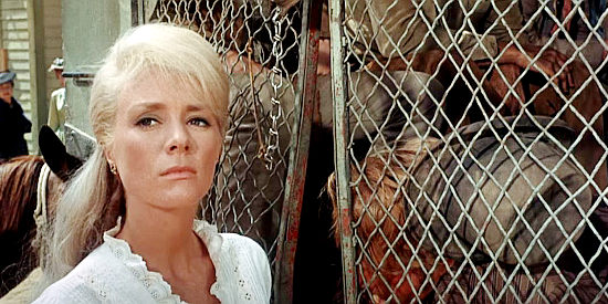 Inger Stevens as Rachel Warren, finished looking over the latest batch of inmates in Hang 'Em High (1968)