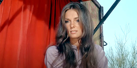 Jennifer O'Neil as Shasta Delaney, trying to stall for her friends in Rio Lobo (1970)