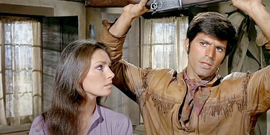 Jennifer O'Neil as Shasta Delaney with Jorge Rivero as Pierre Cordona in Rio Lobo (1970)