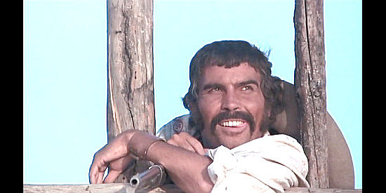 Jose Canalejes as Joe Martin, prepared for an expected attack on the fort in Reverend Colt (1970)