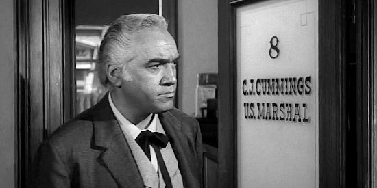 Lorne Green as Marshal Cummings, overseeing Bovard's investigation into a deputy's death in The Hangman (1959)