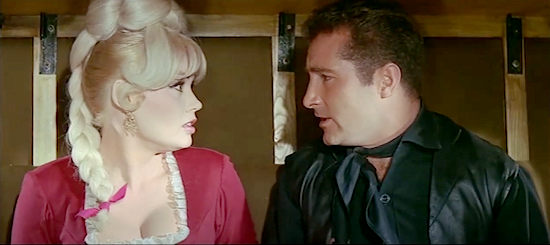 Mamie Van Doren as Olivia finds herself sharing a stage with Freddy, aka Black Bill, (Freddy Quinn) in The Sheriff was a Lady (1964)