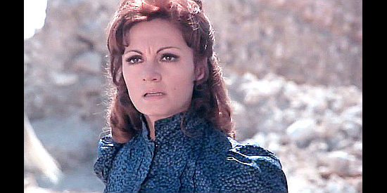 Perla Cristal as Dorothy, reacting to the bandits latest ploy in Reverend Colt (1970)