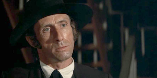 Robert Donner as the Preacher, not quite sure what to make of the Stranger in High Plains Drifter (1973)