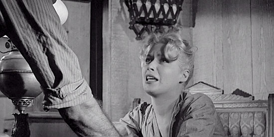 Shirley Harner as Kitty Bishop, worried about her future with husband Johnny in The Hangman (1959)
