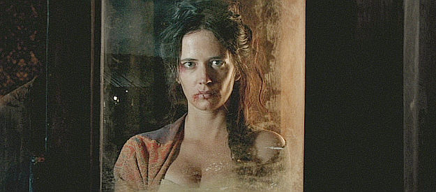 Eva Green as Madelaine, aka The Princess, watching Jon Jensen escape Delarue's grasp in The Salvation (2014)