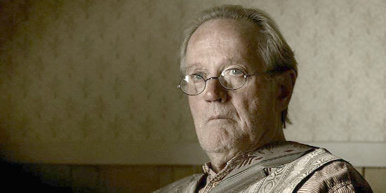 Peter Fonda as the mayor of Horseshoe Pass, worried about the sheriff's arrangement with Jesse James in Jesse James Lawman (2015)