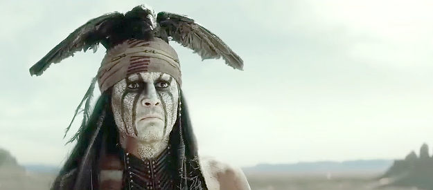 Johnny Depp as Tonto, wishing the spirit horse would have picked the other Reid brother in The Lone Ranger (2013)