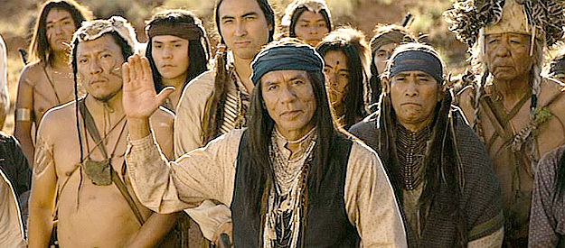 Wes Studi as Cochise, bidding farewell to Albert after dispensing some drug-induced wisdom in A Million Ways to Die in the West (2014)