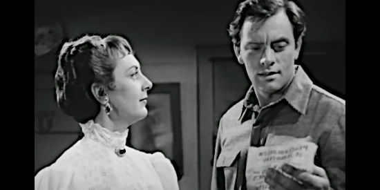 Ann Dvorak as Susan Ellen Younger with Johnny Callum (John Ireland), contemplating a prosperous future in The Return of Jesse James (1950)