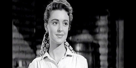 Anna Maria Alberghetti as Anita Valdez, happy to see Johnny back home in Duel at Apache Wells (1957)