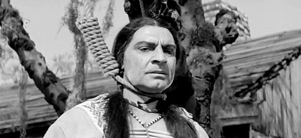 Anthony Caruso as Sioux Chief Wolf, facing a hangman's noose for a ranch raid he had no part of in The Lawless Eighties (1957)