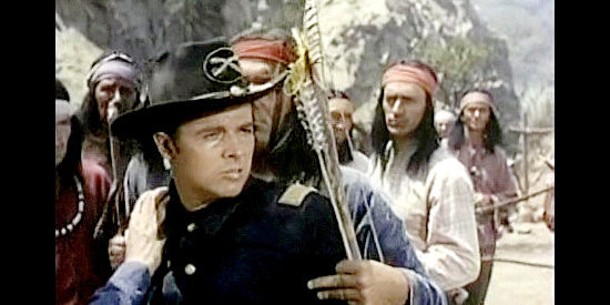 Audie Murphy as Lt. Jed Sayre, trying to prevent Capt. Whitlock from jeopardizing peace with the Indians in Column South (1953)
