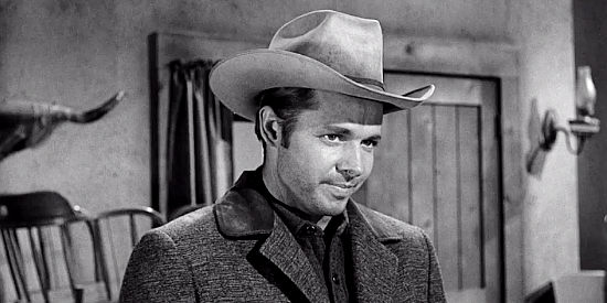 Audie Murphy as Matt Brown, returning to the ranch he grew up on in Cast a Long Shadow (1959)