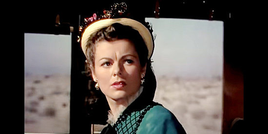 Barbara Hale as Julia Lanning, her reunion with her brother delayed by an Indian attack in Last of the Comanches (1952)