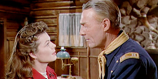 Barbara Hale as Martha Kellogg and Randolph Scott as Capt. Tom Benson in Seventh Cavalry (1956)