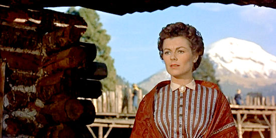 Barbara Hale as Martha Kellogg, worried about the reception her fiance gets at Fort Lincoln in Seventh Cavalry (1956)