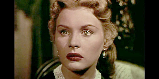 Barbara Payton as Kathy Summers, mistress of Monrovia, her life turned upside down by the Civil War in Drums in the Deep South (1951)