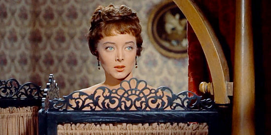 Carolyn Jones as Linda, finding herself sympathizing with Matt Morgan in Last Train from Gun Hill (1959)