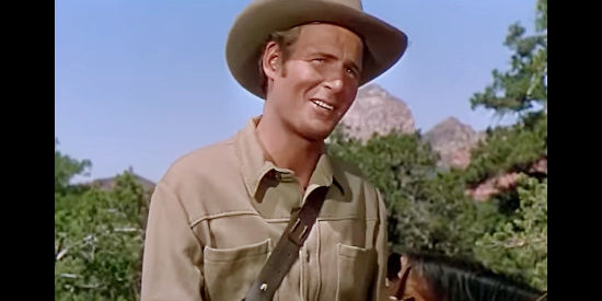 Charles Drake as Stacey Howard, wanting to start trouble with the Comanche so he can take their silver in Comanche Territory (1950)