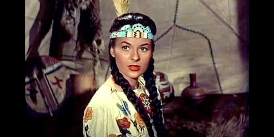 Charlotte Austin as Dancing Fawn, the Indian girl who hopes to marry Pale Arrow in Pawnee (1957)