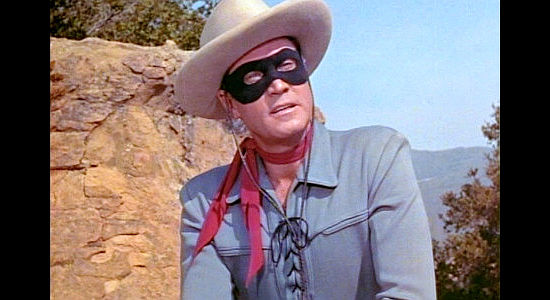 Clayton Moore as The Lone Ranger, skeptical that the Indians are being all the rustling in The Lone Ranger (1956)