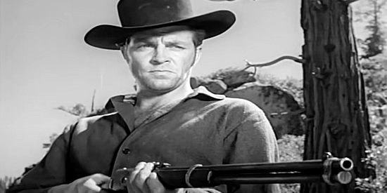 Dale Robertson as Race Crim, on the vengeance trail after a stage holdup in The Silver Whip (1953)