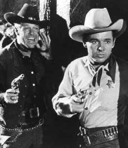 Dan Duryea as Whitey Kincaid and Audie Murphy as Clay O’Mara in Ride ...