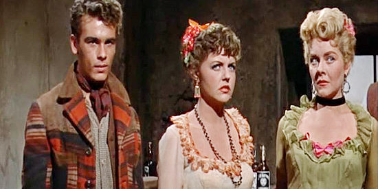 Dean Stockwell as Hade Keough with saloon girls Jane Howard as Marie and Marjorie Stapp as Rose in Gun for a Coward (1956)