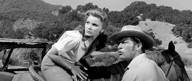 Debra Paget as Cathy Reno with Richard Egan as Vance Reno, as Union troops draw near in Love Me Tender (1956)