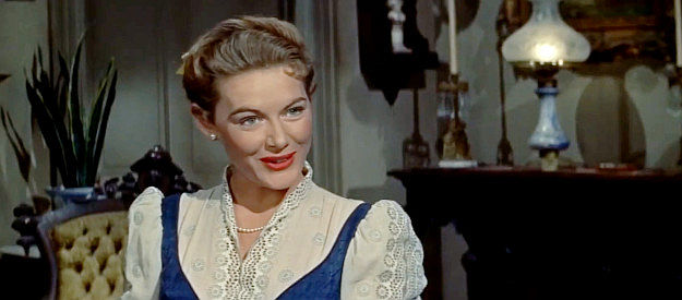 Diane Brewster as Sue Walters, the woman who takes a liking to Mike Davis in Quantrill's Raiders (1958)