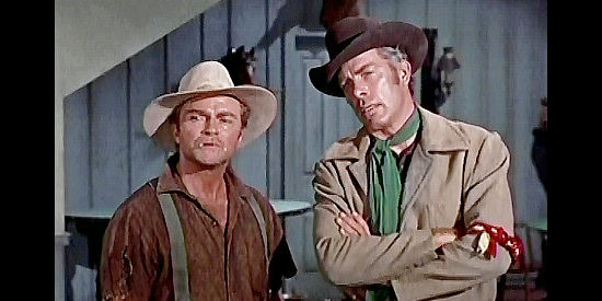 Donald Barry as Clete and Lee Marvin as Bill Masters, partners in a quest to wind up with stolen money in Seven Men from Now (1956)