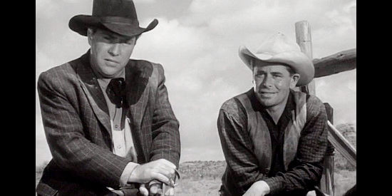 Edmund O'Brien as Dunn Jeffers and Glenn Ford as Gil Kyle in The Redhead and the Cowboy (1951)