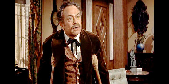 Edward G. Robinson as Anchor Ranch owner Lew Wilkison, shocked one small rancher can cause so much trouble for his cattle empire in The Violent Men (1955)