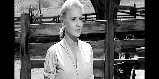 Elaine Aiken as Ada, thrilled to see Jacob Wade returning to the ranch he left her in The Lonely Man (1957)