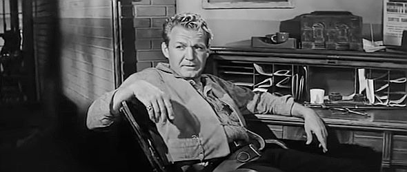 Forrest Tucker as Carl Brandon, sheriff of Red Rock in The Quiet Gun (1957)