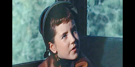 Gina Gillespie as Alice Bailey, meeting Jim Larsen on the train ride to her home in Tangled Blue in Face of a Fugitive (1959)