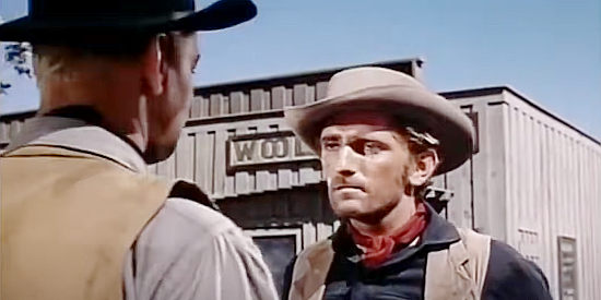 Harry Dean Stanton as Jed Burleigh, confronting John Chandler for the first time in The Proud Rebel (1958)