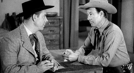 Harry Morgan as Alf Billings confesses his motivation to Marshal Sam Nelson (Bill Elliott) in The Forty-Niners (1965)