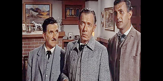 Howard McNear as Olson, Russell Thorson as Harry Landers and a third town leader trying to convince Ben Cutler to become marshal in Good Day for a Hanging (1959)